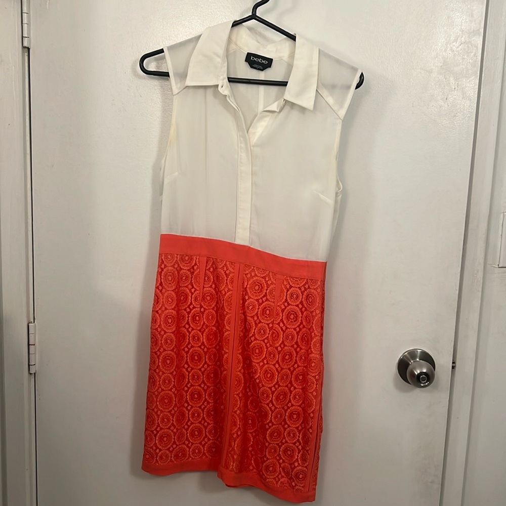 Bebe Peachy Collared Dress with Sheer Sleeveless Top